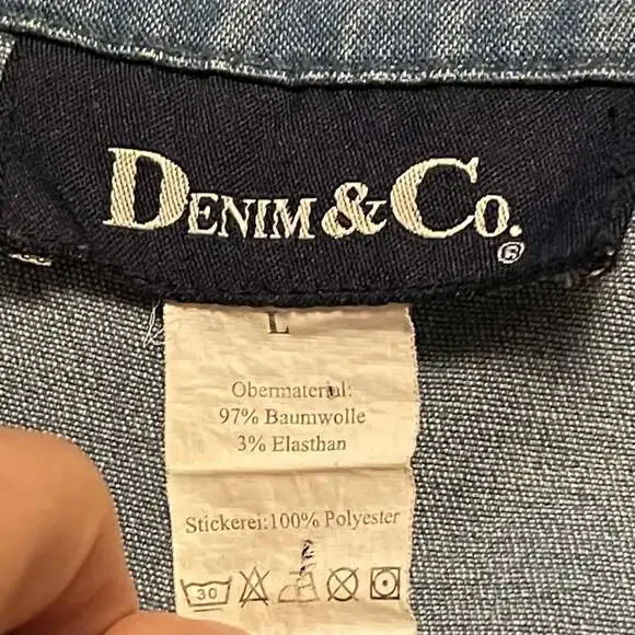 Denim Chore Jacket Teacher Chic Embroidery Jean Sz.L Cottage core - Picture 4 of 8